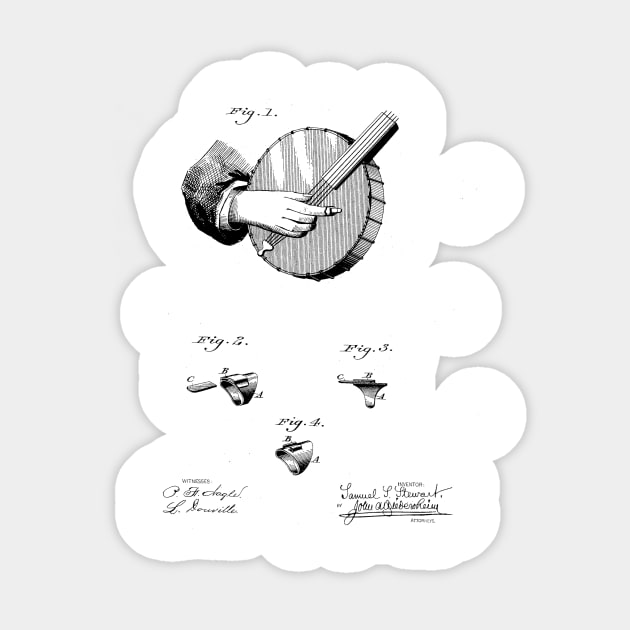 Banjo Thimble Vintage Patent Hand Drawing Sticker by TheYoungDesigns